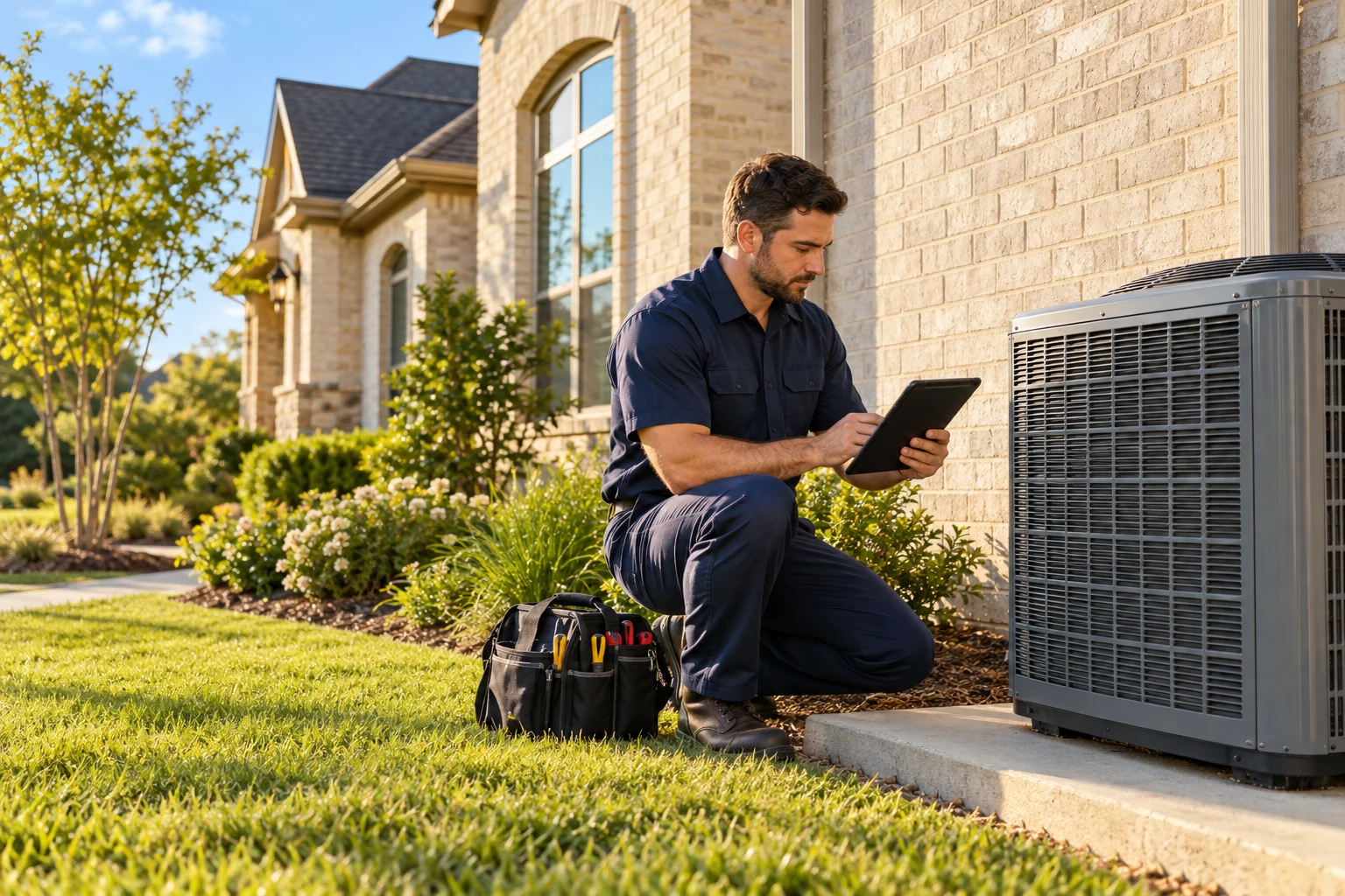 AI-generated illustrative HVAC scene, not company employees or a completed project